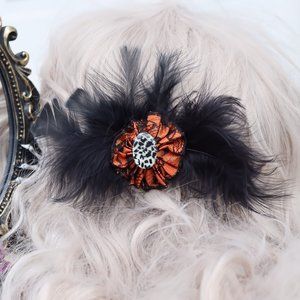 New Halloween Black Feathers Lace Animal Print Clip - Hand crafted